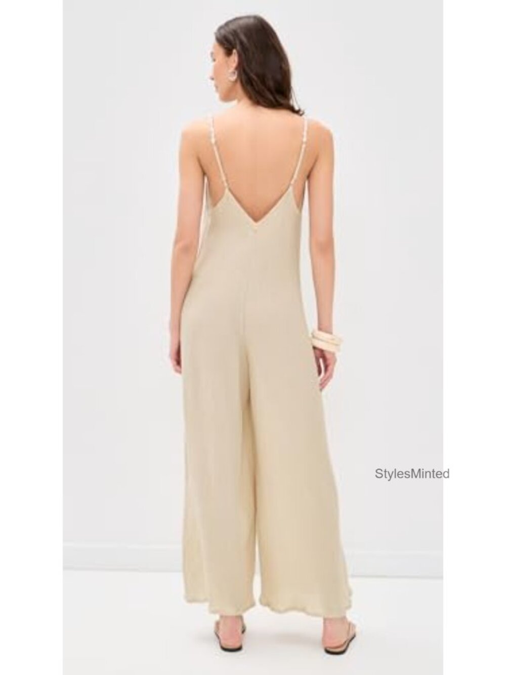Bali Jumpsuit Lightweight Viscose Linen Gauze Beaded Straps Relaxed - Picture 2 of 5